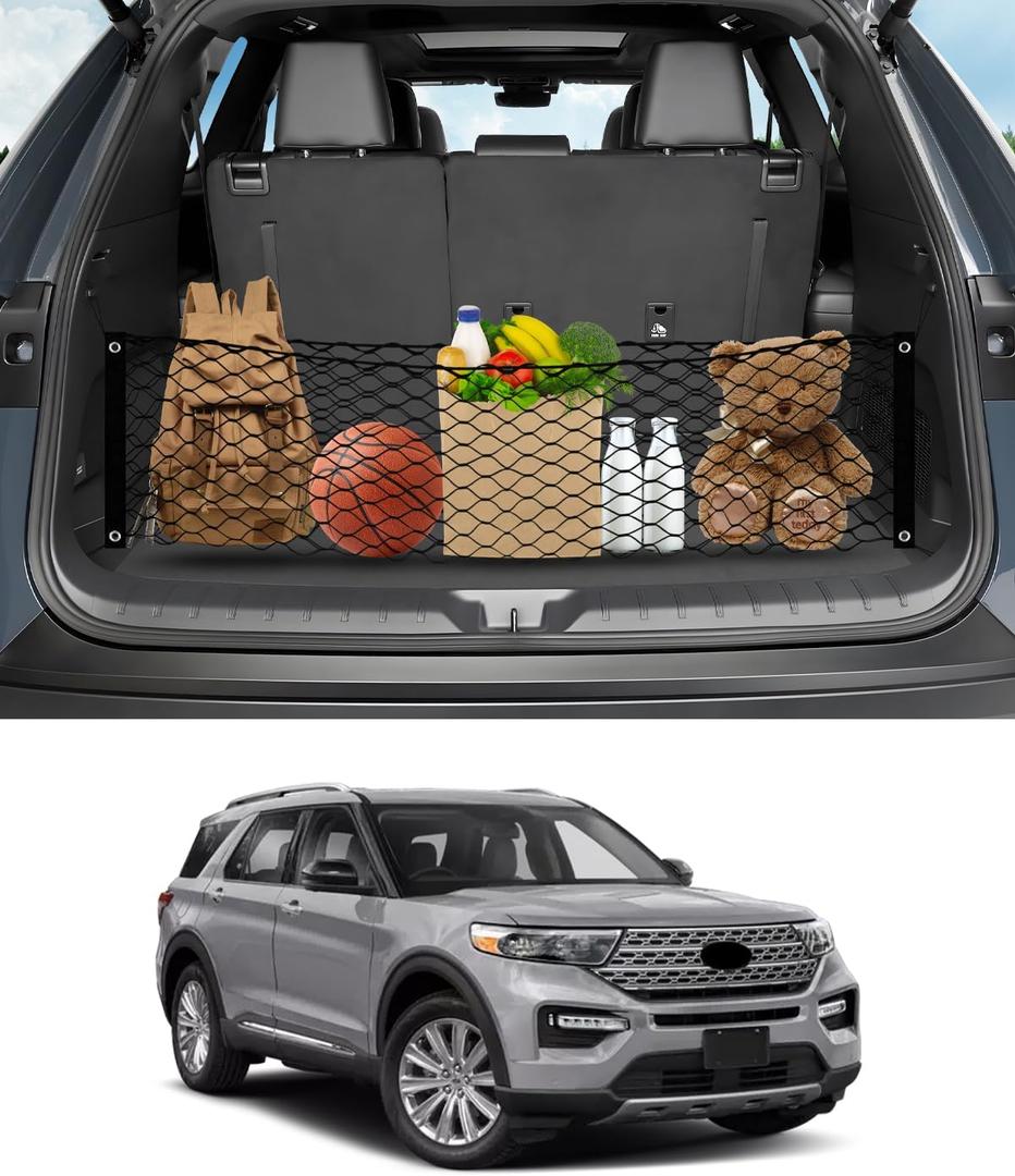 Karltys Envelope Style Cargo Net for 2020-2025 2026 Ford Explorer, Heavy Duty Rear Trunk Mesh Cargo Net for Explorer Accessories, Elastic Nylon Mesh Storage Netting Organizer
