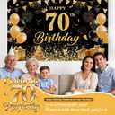 Happy 70th Birthday Banner Backdrop Birthday Party Decorations for Men Women, Photo Background Party Decoration for Indoor Outdoor (Black/Gold, 70th Birthday)