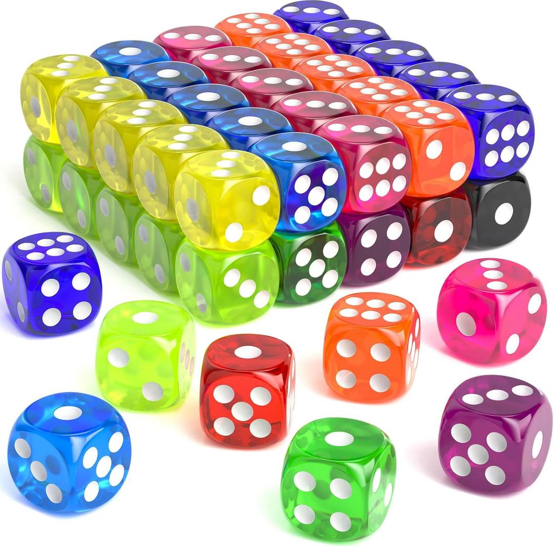 Rerdeim 60 Pieces Dice Set, 16mm Standard Bulk 6 Sided Colored Dices for Board Games, Math Learning, Classroom, 10 Color, 6 Pieces of Each Color
