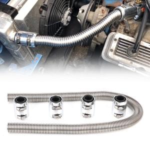 iRKY 48" Flexible Radiator Hose Stainless Steel Universal Water Hoses Adapter Coolant Radiator Hose Kit With 4Pcs Chrome Caps (8 Clamps, Black)