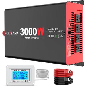 OLTEANP 3000 Watt Power Inverter 12V DC to 110V AC Car Inverter with 4 AC Outlets, 30W TypeC Port, 3.1A USB Port, Remote Controller on LCD Screen, Power Converter for Truck, Home, Vehicles,Trip
