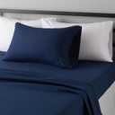 Amazon Basics Lightweight Super Soft Easy Care Wrinkle Free Microfiber 3 Piece Bed Sheet Set with 14-Inch Deep Pockets, Twin, Navy Blue, Solid, Kids, Men & Women Bedding