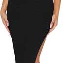 Ekaliy Women's Sexy Ruched Bodycon Dress Sleeveless Off Shoulder Slit Cocktail Maxi Dresses (Large, Black)