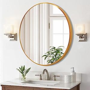 COHMJJY 23.6 Inch Circle Mirror with Brushed Metal Frame Round Bedroom Mirror Wall-Mounted Hanging Modern Decorative for Bathroom, Living Room, Bedroom, Entryway, Gold
