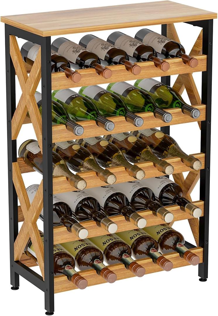25 Bottle Wine Rack Freestanding Floor Rustic Wine Holder Stand 5 Tier Wobble-Free Tall Wine Racks Wine Large Display Storage Shelf for Cellar Kitchen 21.6''L x 10.6''W x 31.8''H