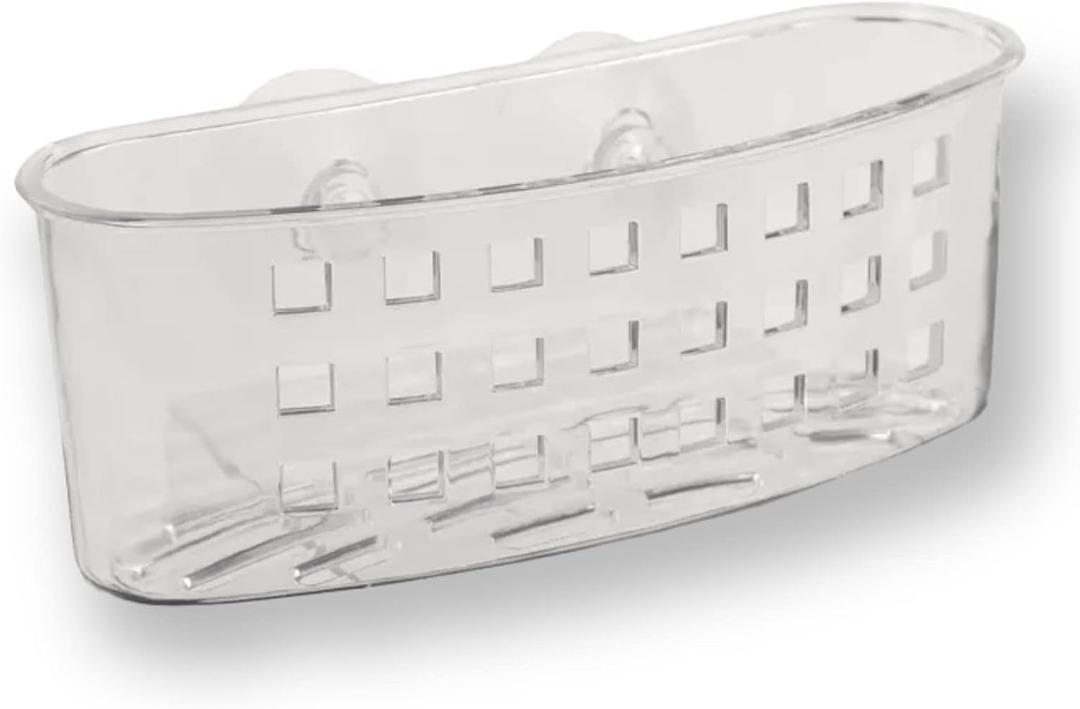 Handy Housewares Kitchen Sink Caddy Dish Soap Scrubber Sponge Holder Basket with Suction Cups - Clear (1 Pack)