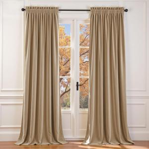 jinchan Velvet Curtain for Living Room, Thermal Insulated Luxury Drape for Bedroom 108 Inch Long, Stylish Privacy Curtain Room Darkening Extra Long Window Treatment Rod Pocket 1 Panel, Latte