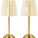 2-Pack Cordless Rechargeable Table Lamp 3-Color Dimmable Touch Control, 3000mAh Battery Operated Portable Light Beige Fabric Shade for Bedroom, Living Room, Office, Nursery, Bathroom