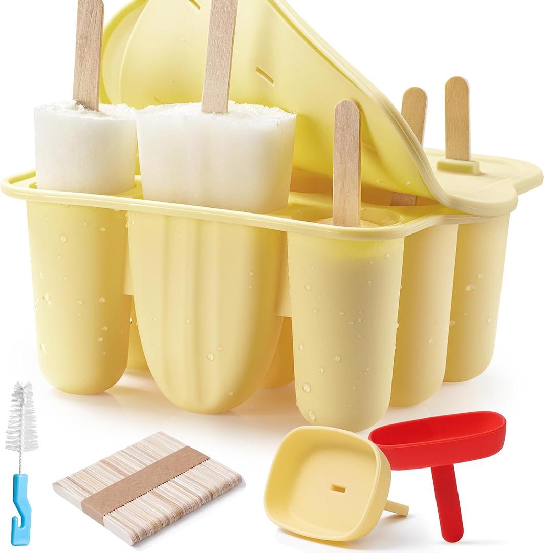 9-Cavity Silicone Popsicle Molds for Kids, MEETRUE BPA-Free Silicone Popsicle Maker Mold Set Easy Release Popsicles Molds with Popsicle Sticks DIY Ice Pop Mold for Kids Ice Popsicle Molds (Yellow)