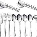 Patelai Serving Utensils Set Include Stainless Steel Large Spoons Slotted Spoons Forks Tongs Soup Ladle and Pie Server for Parties Buffet Catering, Dishwasher Safe(Silver,10 Pieces)