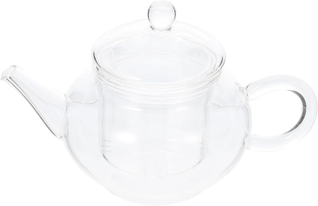 Cabilock Glass Teapot with Infuser, Heat-Resistant Glass Tea Kettle with Infuser, 20.3 Oz Transparent Teapot for Home and Office, Easy to Clean, Ideal for Loose Leaf Tea (16X9.5X9CM)