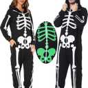 GRAJTCIN Adult Skeleton Costume Halloween Glow in the Dark Skeleton costume Hoodies Onesies (S)