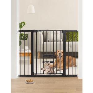 BABELIO 36 Inch Extra Tall Baby Gate with Cat Door, 29-48" Auto Close Pet Door for Stairs, Doorways and House, with Wall Cups, Black