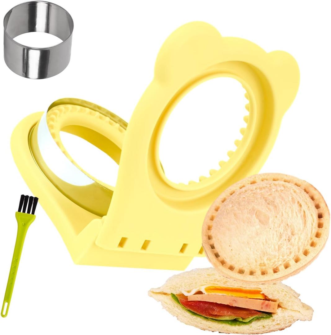 Uncrustables Sandwich Maker Sealer Cutter, Crustless Sandwich Cutter, PB&J Uncrustable Maker - Color Yellow, Round Shape (Large-Round:3.75*3.75 cutter)