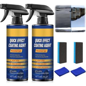 2Pcs Advanced Car Quick-Acting Coating Agent Spray, Scratch Wax Polish Waterless Wash, Quick Effective Coating Spray, Oil Film Emulsion Glass Cleaner(2 brush + 2 towels)
