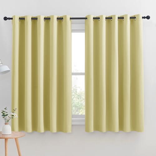 NICETOWN Thermal Insulated Paler Yellow Blackout Curtains for Bedroom, Set of 2, 70 by 63 inches Long, Window Treatment Solid Grommet Room Darkening Drape Panels for Bedroom
