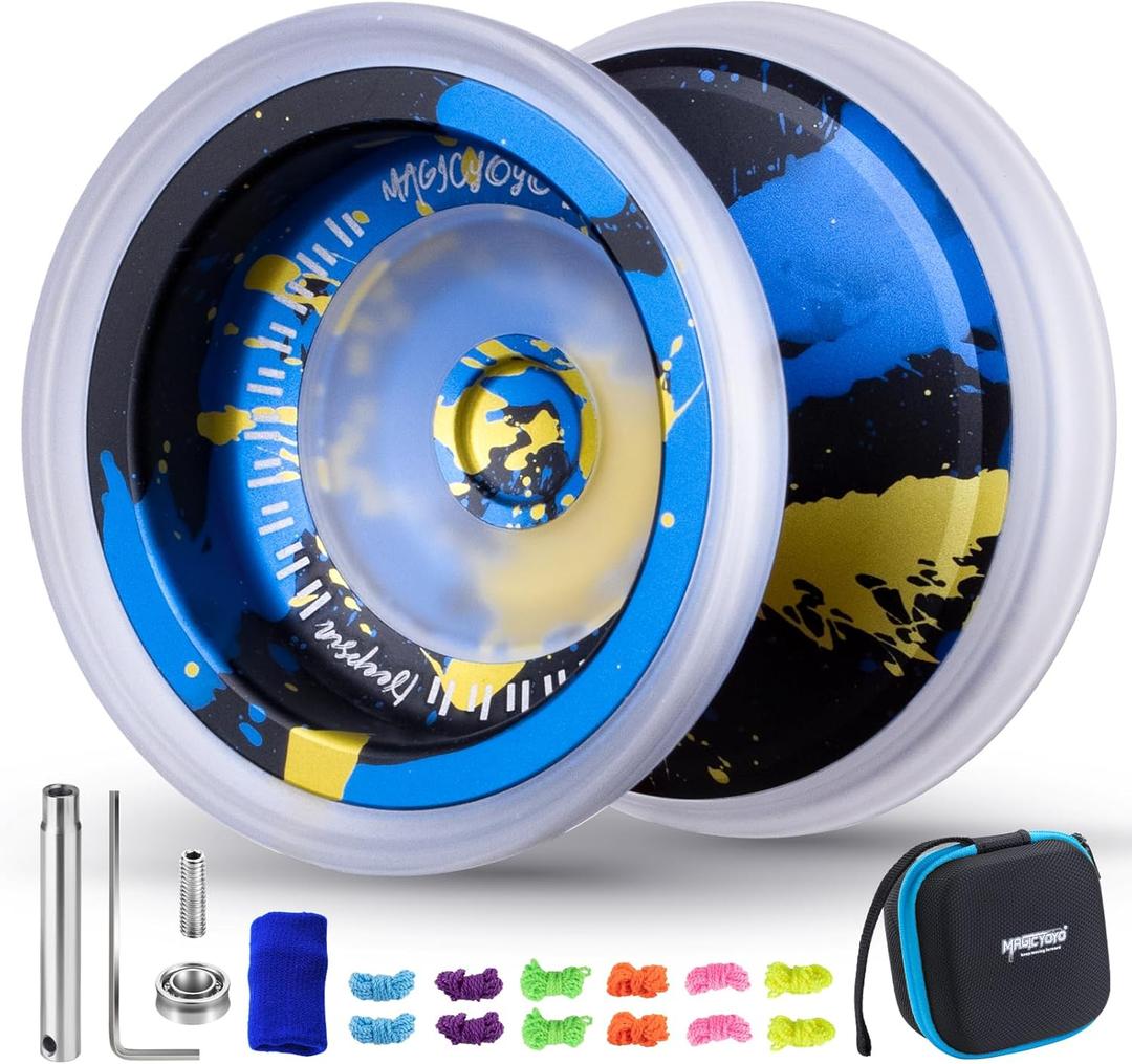 MAGICYOYO V13 Dual Purpose Yoyo for Kids 8-12 and Adults, Bi-Material Professional Yoyo for All Skill Levels, Trick Yo yo with 12 Yo-yo Strings, Finger Brace, Bearing Kit (Black Blue Yellow)