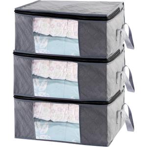 Storage Clothes Bins Closet Bags - 35L Containers Organizer Boxes Clothing Bin Organization for Organizing Blanket Pillow Sheet Sweater, Foldable Fabric Bedroom Small Storage Totes With Lids Zipper