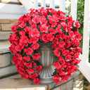 Ivydale Hibiscus Artificial Fake Hanging Flowers Plants for Outdoor Spring Decoration, 2PCS UV Resistant Faux Hibiscus Silk Flowers Realistic Look Real for Planters Outside Porch Patio Yard, Red