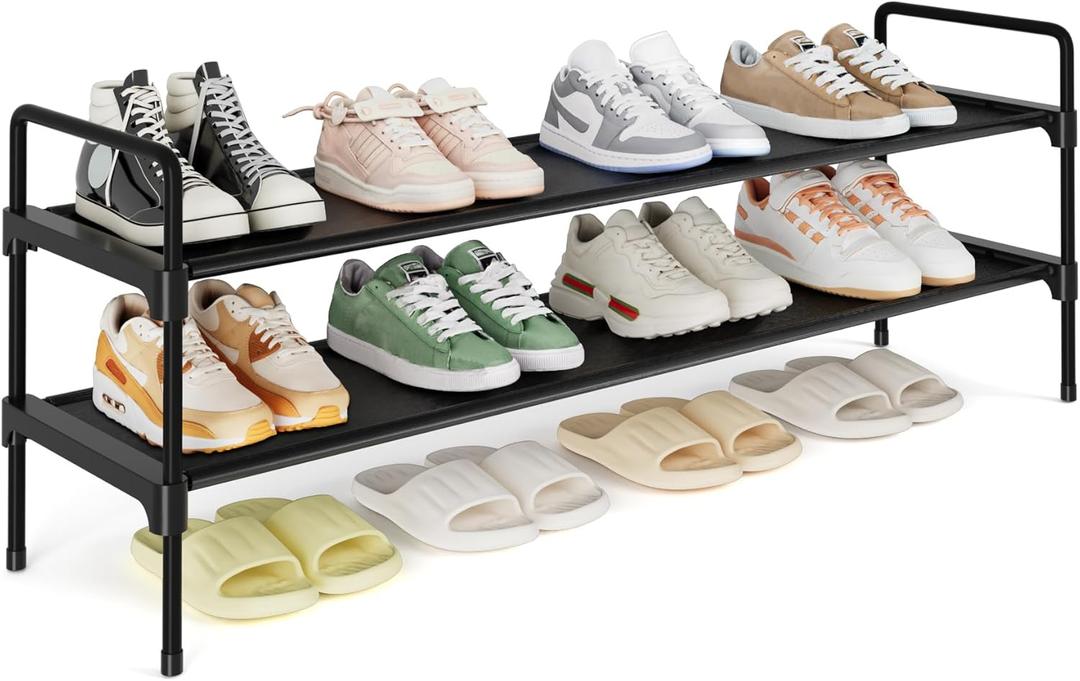 Kitsure Shoe Rack - 2-Tier Long Shoe Organizer with Handles & Non-Slip Feet, Rust-Resistant Metal Shoe Rack for Closet, Entryway, Bedroom, Living Room, 36.1" Wide - 2 Tiers, Black