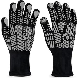 BBQ Gloves, Oven Gloves, Extreme Heat Resistant Barbecue Gloves, Silicone Non-Slip Oven Mitts, Kitchen Gloves for Cooking, Grilling, and Baking (Gray) (Small)
