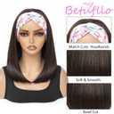 Short Bob Headband Wig Highlight Brown Straight Hair Put On And Go Synthetic Wig With Headband 12 Inch For Women