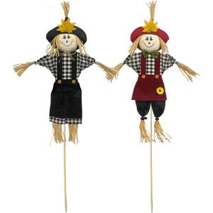 Stuffed Scarecrows Decor, 100CM Fall Harvest Decoration for Autumn, Large Size 39.4 Inch Mr Mrs Scarecrow Gift for Halloween Thanksgiving, Bird Porch Away Decors for Outdoor, Black and Red
