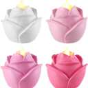 Bucherry 4 Pcs Rose Flameless Candle Light 3.5" LED Resin Pink Rose Flower Tealight Candle Battery Operated Rosebud Flickering Tea Light for Wedding Party Teacher Gifts Home Table Decor