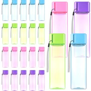 Olgaa 24 Pcs Water Bottle Bulk 16oz Kids Water Bottle Reusable Leak Portable Plastic Sports Drink Water Bottles With Handle Strap for Cycling Camping Hiking Gym Yoga (Light Pink, Purple, Green, Blue)