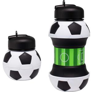 Maccabi Art Clip-On Collapsible BPA-Free Silicone Soccer Ball Water Bottle for Kids, 18 Oz. Size