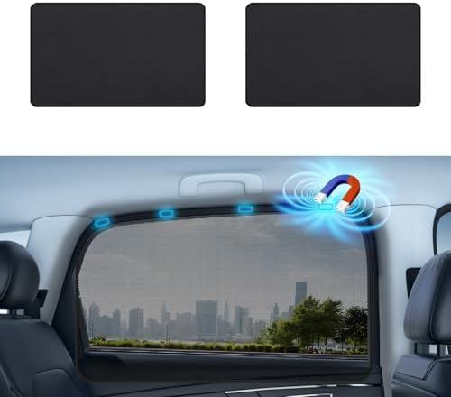 Aokway Magnetic Car Window Shades, 2Pcs Double-Layer UV Protection Car Curtains for Rear Side Window Sun Shade, Universal Fit for Baby, Driver (Black, Rear 2pcs)