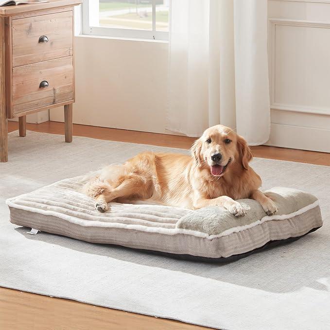 Dog Bed for Large Dogs, Dog Mattress with Pillow for Crate Kennel, Sofa pet Bed, Super Soft pet Bed for Medium, Jumbo, Small Dogs Breeds (Beige, Large:(36"x23"x3")
