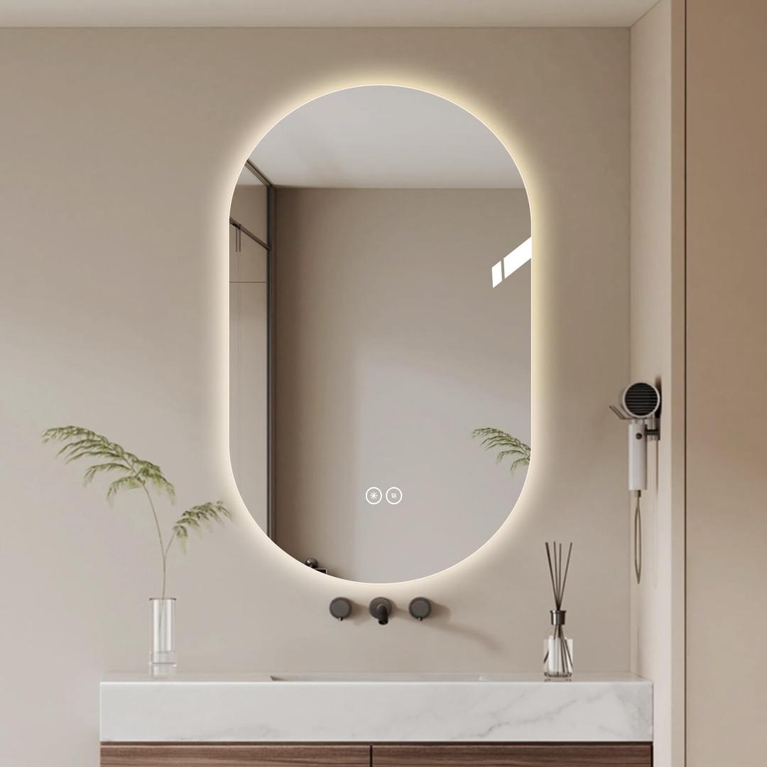 LAIYA 48x24 Oval LED Bathroom Mirror, Frameless Backlit Vanity Mirror, Anti-Fog, Dimmable, 5mm Copper-Free Silver GlassMemory Function