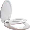 TinyHiney Potty Elongated Toilet Seat, Adult/Child, w/Chromed Metal Hinges (Elongated White)