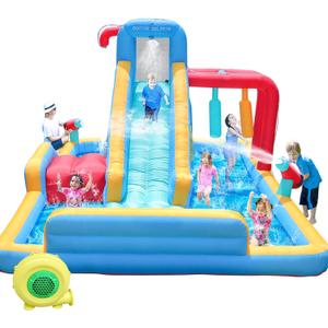Doctor Dolphin Inflatable Water Slides, Water Bounce House with Waterslide for Kids, Blow Up Water Park Backyard, Water Slides Outdoor for Wet and Dry(550W Blower Included)
