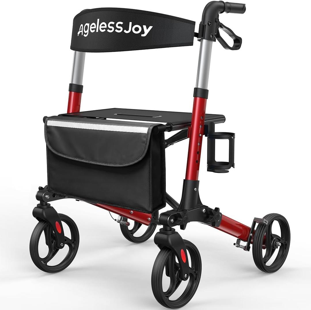 Foldable Rollator Walker with Seat for Seniors,Aluminum Frame