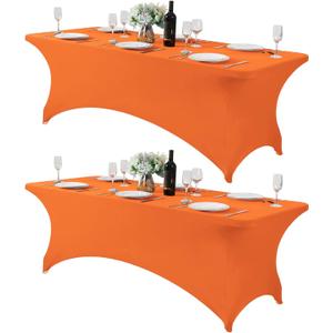 2Pack Spandex Table Cover for 8FT or 4ft or 6ft Table Universal Fitted Stretch Tablecloth for Party, Banquet, Wedding and Events-Orange