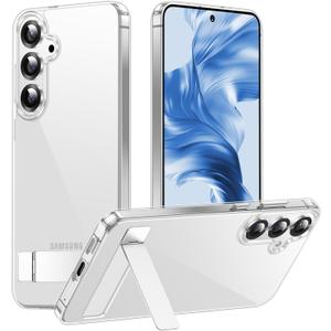 Temdan Designed for Samsung Galaxy S25 Case, Built in Hidden Kickstand Military Grade Drop Protection Never Yellowing Slim Thin Phone Case for Galaxy S25 Case 6.2"- Crystal Clear