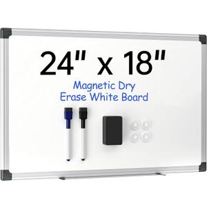 VUSIGN 24" x 18" Magnetic Whiteboard for Wall, Dry Erase Board with Silver Frame, Hanging White Board for Office, Home, School - Includes 1 Eraser, 2 Multicolor Markers & 4 Magnets
