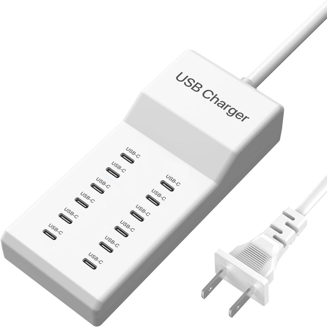 USB C Charger, 60W Charging Station, 12 Port USB C Desktop Charger, Charge Block Compatible with iPhone 11/12/13/14/15/LG/Smartphone/Tablet/other USB Devices