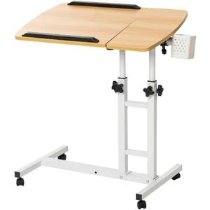 Bedside Table with Wheels, Height-Adjustable Laptop Desk, Computer Workstation, Bed Side Table, Tiltable Table and Mouse pad for Laptop-Light Brown, 25.19 inches x 5.75 inches x 25.6 inches