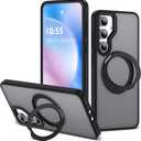 For Samsung Galaxy S23 FE Case with 360 Rotatable Magnetic Ring Stand Compatible with Mag-Safe Military Protection Shockproof Matte Translucent Phone Cases for S23 FE, Black