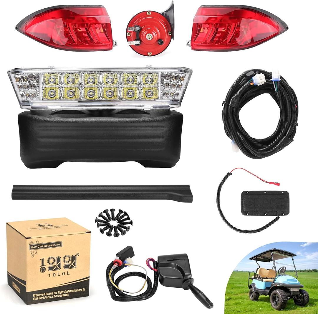 10L0L Deluxe Golf Cart Light Kit for Club Car Precedent 2004-2019, 12V Street Legal Light Kit with Headlight Taillight Turn Signals Switch Horn Brake Pad Hazard Lighting Function