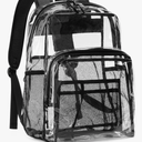 Clear Backpack Heavy Duty, 17 Inch Large TPU Clear Bookbag for Boys Girls Adult, See Through Book Bag Transparent Backpacks with Multiple Pockets for School College Work Casual Sport, Black