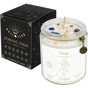 Zodiac Sign Candles, Zodiac Crystal Sign Candles,Astrology Scented Candles Best Friends Gifts for Women, Men Sister Brother Zodiac Funny Birthday Gift Candle Jar (Virgo)