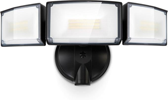 LUTEC 75W 8000 Lumen Floods Light Outdoor, Switch Controlled LED Security Lights with 3 Adjustable Heads, 5000K Daylight, IP65 Waterproof Exterior Flood Light for Outside Garage, Yard, Patio-Black