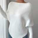 Verdusa Women's Cozy Asymmetrical Sweater Pullover Knit Tops Fall Clothes Elegant Luxury Outfits (White, M)