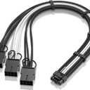 EZDIY-FAB GPU Power Sleeved Cable Extension, 16pin(12+4) 12VHPWR PCIe 5.0 Connector Male to 3X PCIE 8 PIN for RTX4070ti/ 4080/ 3090Ti, with Pre-Installed Cable Combs-16AWG-Black White