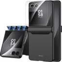 Miimall for Samsung Galaxy Z Flip 7 Case with Screen Protector & Hinge Protection, Spine Shockproof Hard Slim Rugged Heavy Duty Full Body Phone Protective Case for Galaxy Z Flip 7 2025 Cover Black