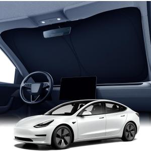 Zanch Custom Windshield Sun Shade for Tesla Model 3 2023-2026, 7-Layer UV & Heat Block, 3D Laser Scanned, Interior Protection, Keep Car Cooler, Foldable Car Accessories